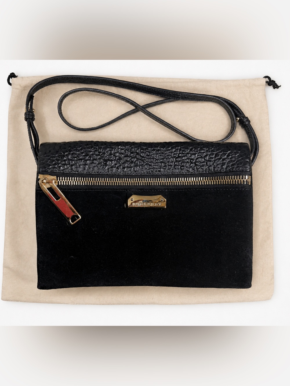 Burberry Balmoral Clutch Suede & Grain Leather